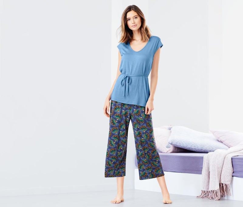 Tchibo Women 2 Pieces Printed Pajamas Set, Blue Combo - Image 1